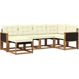 vidaXL Комплект дивани за открито 6 бр. Натурален и Крема (3382054)