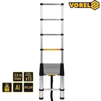 TOYA Стълба телескопична, 150 кг, 3.8 метра, 47x90см, 13 стъпала, VOREL (UNI-06996)