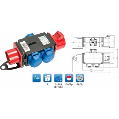 Rozvaděč R-BOX MINI 3S, 1x16A/5p + 3x16A/250V, IP44