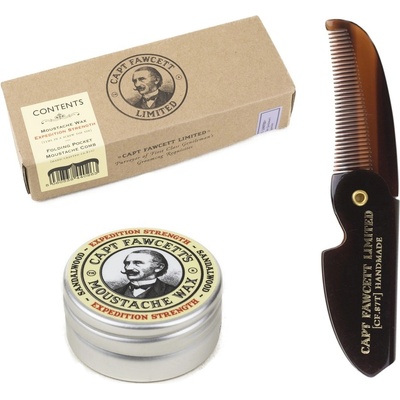 Captain Fawcett's Expedition Strength vosk na knír 15 ml + Captain Fawcett Comb skládací hřeben na knír dárková sada
