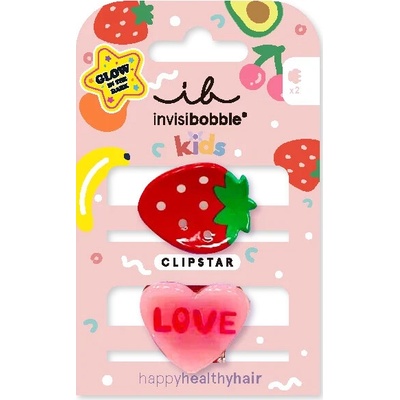 Invisibobble CLIPSTAR GLOW KIDS Frutti Strawberry - Dětská sponka do vlasů 2 ks