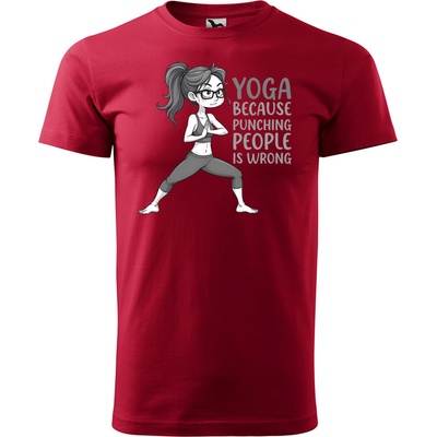 Sablio Tričko s potiskem Yoga because punching people is wrong červené