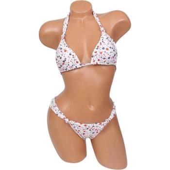 Дамски бански от две части в бяло на точки