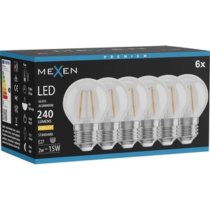 Mexen Vintis 6x LED нажежаема жичка E27, G45, 2W, Топла - 2700K, 240 lm, прозрачна (L156-E27-0227-00x06)