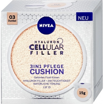 Nivea Hyaluron Cellular Filler 3v1 pečující tónovací krém make-up v houbičce 03 Tmavý 15 g