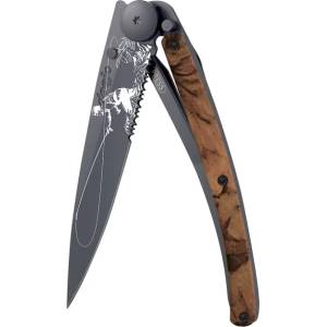 DEEJO 1gc512 tattoo black serration / Ултралеко джобно ножче с шарена алуминиева дръжка и частично назъбено острие (1gc512)