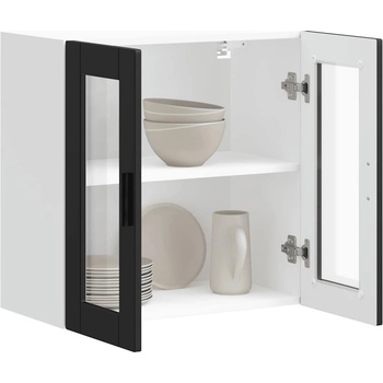 vidaXL Кухненски стенен шкаф със стъклена врата Porto черен (854148)