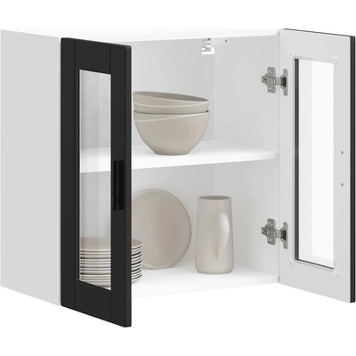 vidaXL Кухненски стенен шкаф със стъклена врата Porto черен (854148)