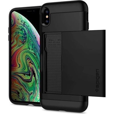 Spigen Slim Armor Case CS - хибриден кейс с отделение за кр. карти и най-висока степен на защита за iPhone XS Max (черен)