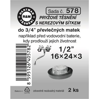 HARTMAN těsnění pryžové s nerezovým sítkem do 3/4" převlečných matic, sada č. 578