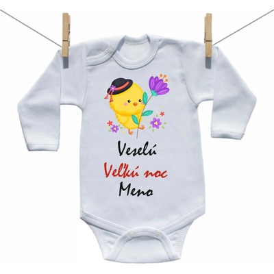 Boodyy Body s dlhým rukávom Veselú Veľkú noc s menom dieťatka