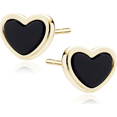 Lafira pozlacené stříbrné náušnice Black Heart Z2142EG