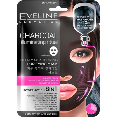 Eveline Cosmetics Charcoal textilní maska s uhlím 20 ml