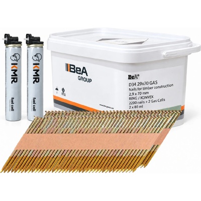 2,9x70mm D34 KMR - 2200 ks + 2x 80ml plynová náplň - Konvexné klince do klincovačky
