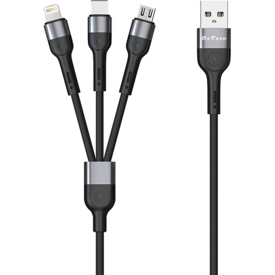 DeTech Кабел за зареждане DeTech DE-C41, 3 в 1, Micro USB, Lightning, Type-C, 1.0m, Черен - 40204 (40204)