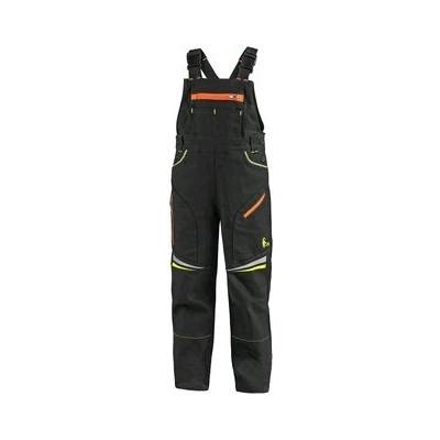 CXS Detské pracovné nohavice s náprsenkou GARFIELD čierne s HV žlto/oranžovými