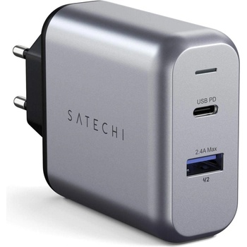 Satechi 30W Dual USB-C Wall Charger - захранване с USB-C изход (18W) и 1 x USB 3.0 изход (сив)