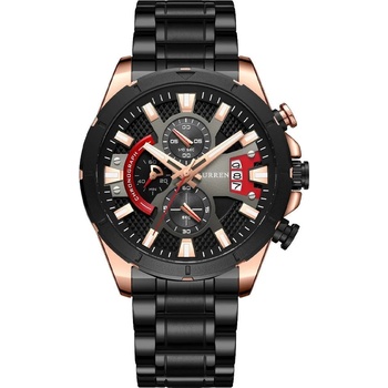 Curren Мъжки часовник Curren Wind, Неръждаема стомана, Хронограф, Черен / Розово Злато (CURREN-8401-BLACK-GOLD)