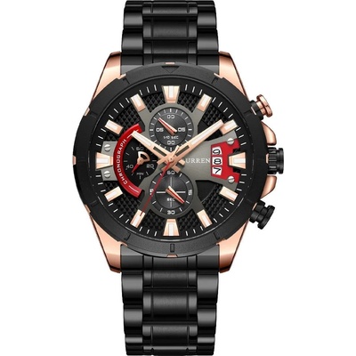 Curren Мъжки часовник Curren Wind, Неръждаема стомана, Хронограф, Черен / Розово Злато (CURREN-8401-BLACK-GOLD)