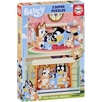 Educa Детски дървен пъзел Educa от 2 x 16 части - Блуи (EDU20347)