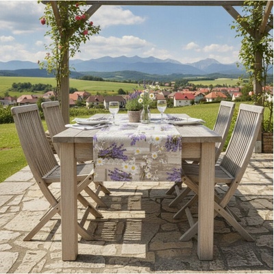 Mondo Italia Bavlnený behúň Levanduľa s margarétkami 50x150 cm