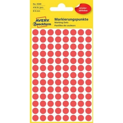 AVERY ZWECKFORM okrúhle 8 mm odstrániteľné červené 416 etikiet bal 4 list