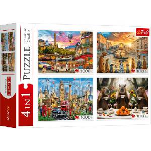 Trefl Пъзел Trefl от 4 х 1000 части - Рисувани градове и капибари (94068)