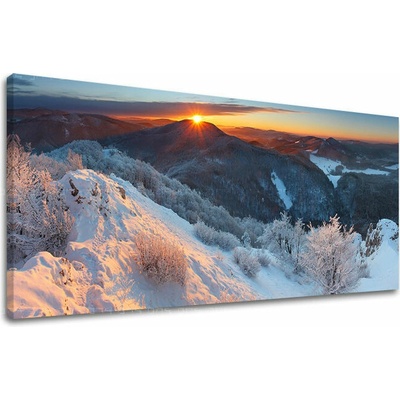 Obraz zimného východu slnka v slovenských horách na plátne — panoráma - 30x60 cm