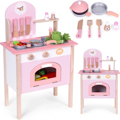 ECOTOYS Dětská kuchyňka růžová s 8 doplňky dřezová baterie s troubou – Zboží Dáma