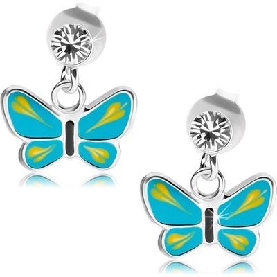 Šperky eshop čirý krystalek Swarovski modrožlutý motýlek PC18.06