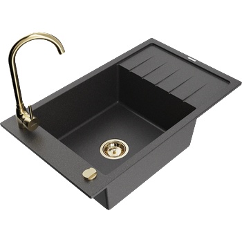 Mexen Elias гранитна мивка с 1 отделение с отцеждач и кухненски кран Telma, черен с пръски - 6511-76-670200-50 (6511-76-670200-50)