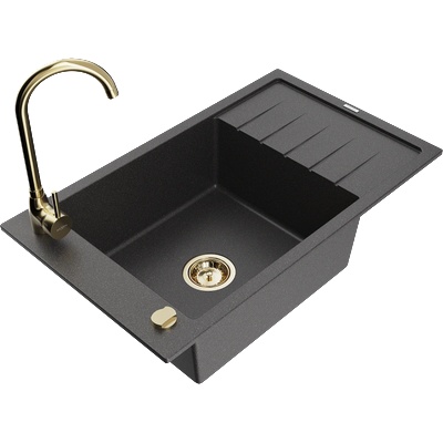 Mexen Elias гранитна мивка с 1 отделение с отцеждач и кухненски кран Telma, черен с пръски - 6511-76-670200-50 (6511-76-670200-50)