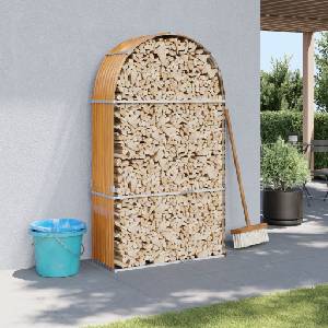 vidaXL Поставка за дърва, дървесен вид, 120x45x210 см, стомана (364582)