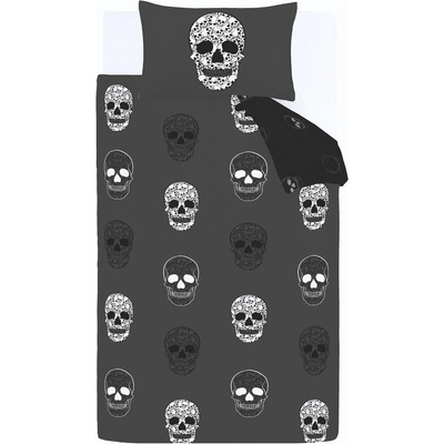 Catherine Lansfield Тъмносиво единично детско спално бельо 135x200 cm Skulls - Catherine Lansfield (BD/57645/W/SQS/GY)