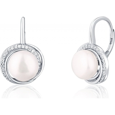 JwL Luxury Pearls luxusné strieborné náušnice s perlou a zirkónmi JL0738