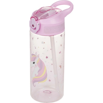 Baagl Tritanová fľaša na nápoje so slamkou Rainbow Unicorn, 500 ml