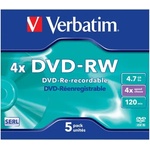 Verbatim DVD-RW, презаписваем, 4.7 GB, 4x, в кутия (043285 / 5 pcs)