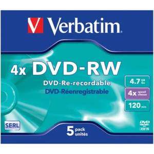 Verbatim DVD-RW, презаписваем, 4.7 GB, 4x, в кутия (043285 / 5 pcs)