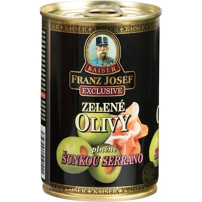 Franz Josef Kaiser Exclusive Zelené olivy plnené pastou zo šunky serrano v slanom náleve 300 g