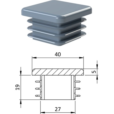 Krytka plastová 40 x 40 x 3 - 5 mm, šedá