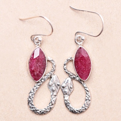 Nefertitis Rubín indický upravený náušnice stříbro Ag 925 67873 NF52371 - 2,5 cm, 4,4 g