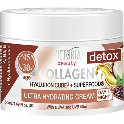 Victoria Beauty Detox Collagen Ултра хидратиращ крем с хиалурон и супер храни, 50 мл