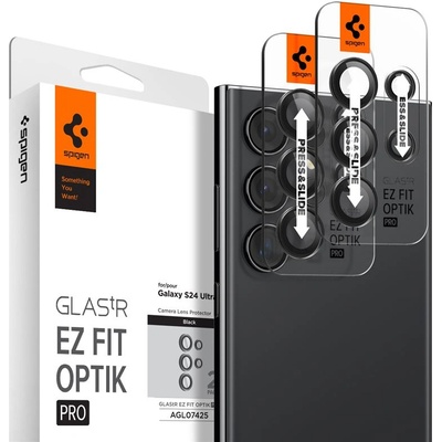 Spigen Glas. tR EZ Fit Optik Pro Lens Protector 2 Pack - 2 комплекта предпазни стъклени лещи за камерата на Samsung Galaxy S24 Ultra (черен)