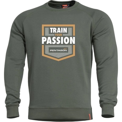 Pentagon Pentagon HAWK SWEATER mikina s potlačou TRAIN your PASSION CAMO GREEN