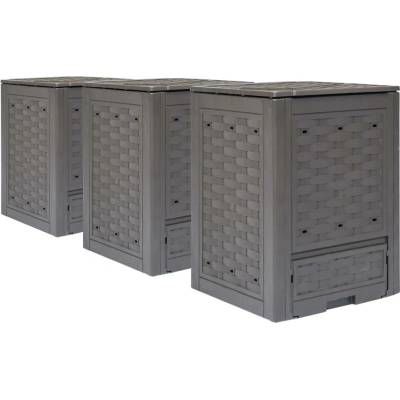 vidaXL zahradní kompostéry 3 ks hnědé 60x60x83 cm 900 l plast ratan 11461.278918