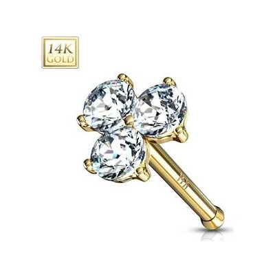 Šperky4U zlatý piercing do nosu s čirými zirkony ZL01188C-YG