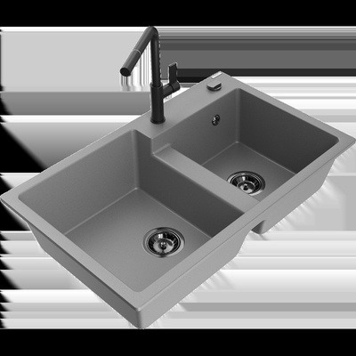 Tomas гранитна мивка с 2 камери с кухненски смесител Flora, сив - 6516-71-670401-70-B (6516-71-670401-70-B)