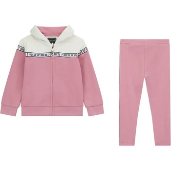 Guess Спортен комплект за мини момиче в розово и бяло с надписи Guess