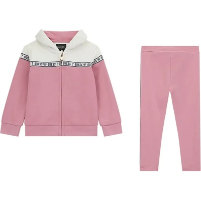 Guess Спортен комплект за мини момиче в розово и бяло с надписи Guess