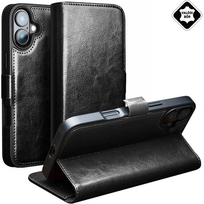 Qialino iPhone 16 QIALINO Стойка за калъф, истинска кожа FLIP, калъф за настолен компютър, BLACK GP-160861 (GP-160861)